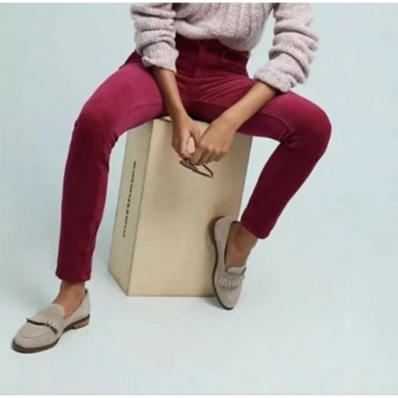Anthropologie Pilcro High Rise Skinny Corduroy Velvet Jeans Berry Burgundy sz 25 - Picture 2 of 13